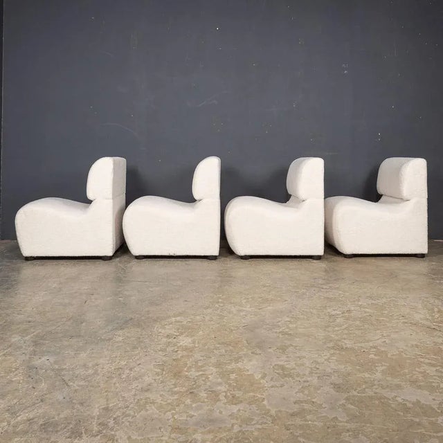 Lounge Chairs in Cream Bouclé, 1980, Set of 4 For Sale - Image 3 of 13