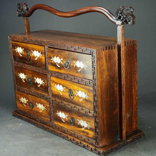 1980s 1980s Huanghuali Six-Drawer Chest / Vanity Organizer With Mother-of-Pearl Inlay For Sale - Image 5 of 9