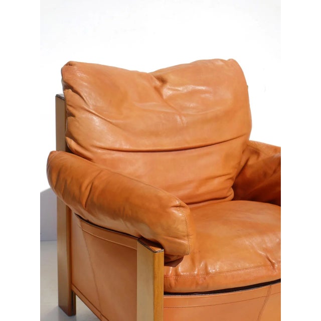 Set of Artona Leather and Wood Lounge Chair with Ottoman by Tobia & Afra Scarpa for Maxalto, 1970s For Sale - Image 15 of 17