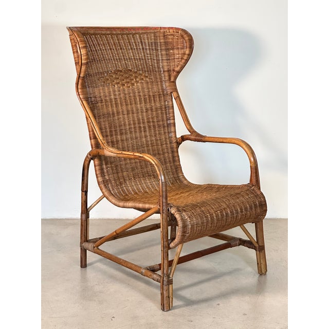 Mid-Century Modern Wicker and Bamboo Armchair, 1970s For Sale - Image 3 of 18