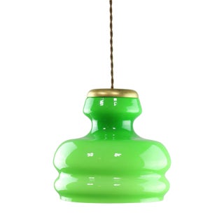 Mid-Century Italian Green Brass and Glass Pendant Lamp For Sale