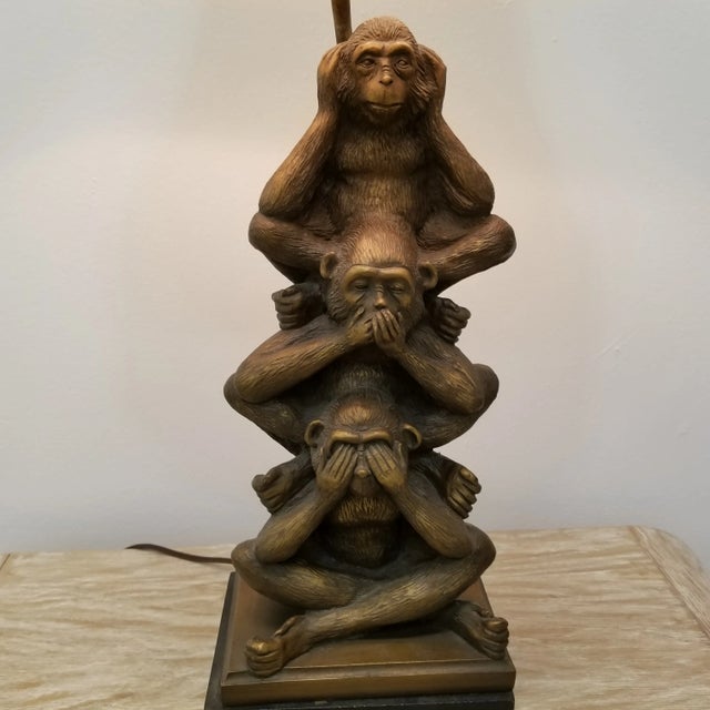 Playful meets philosophical in this vintage Three Wise Monkeys lamp, featuring the classic “see no evil, hear no evil,...