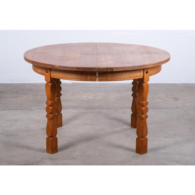 Wood Brutalist Oak Dining Table with Two Extension Leaves, Denmark, 1960s For Sale - Image 7 of 13