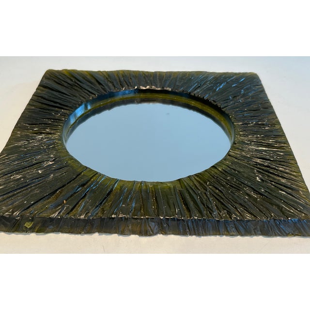 Glass Small Mirror in Green Resin. Work in French. Circa 1970 For Sale - Image 7 of 12