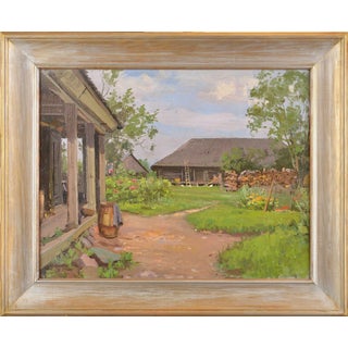 Alfejs Bromults, Courtyard, 1954, Oil Painting on Board For Sale