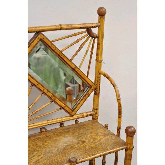 Wood 19th C English Victorian Bamboo Stick and Ball Curio Shelf Etagere W/ Mirror For Sale - Image 7 of 12