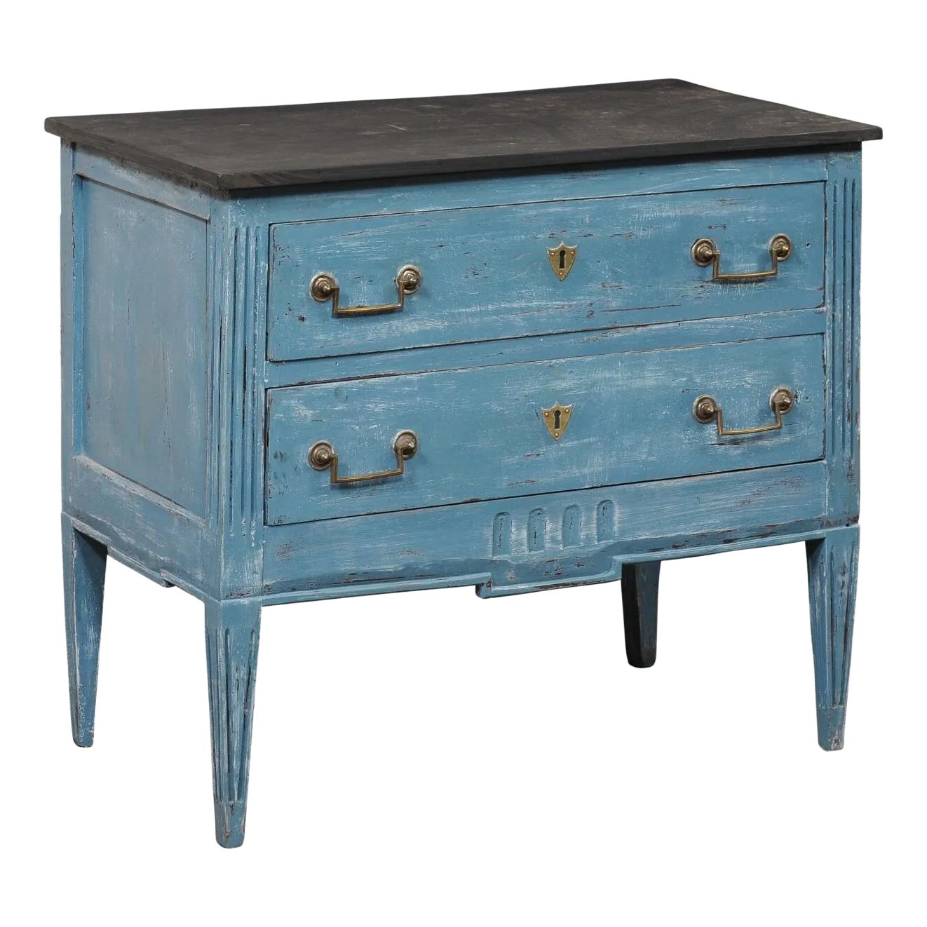 Late 20th Century Italian Raised Two-Drawer Raised Chest in Custom Blue ...