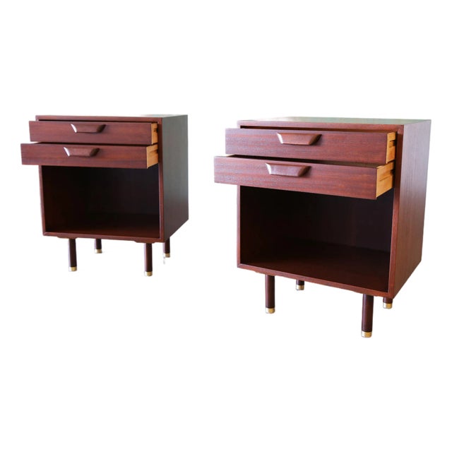 1950s Harvey Probber Nightstands Pair Mahogany and Brass Mid Century Modern, Attributed For Sale