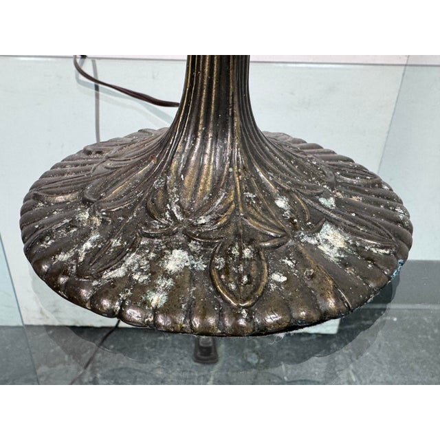 Tiffany Style Stained Glass + Iridescent Table Lamp For Sale - Image 11 of 12