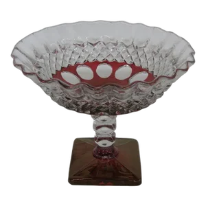 Westmoreland Glass Waterford Wakefield Ruby Cut to Clear Compote Candy Dish