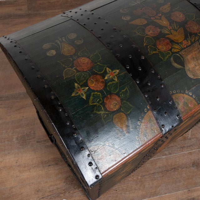 Mid 19th Century Original Green Painted Swedish Dome Top Trunk Dated 1853 For Sale - Image 5 of 13