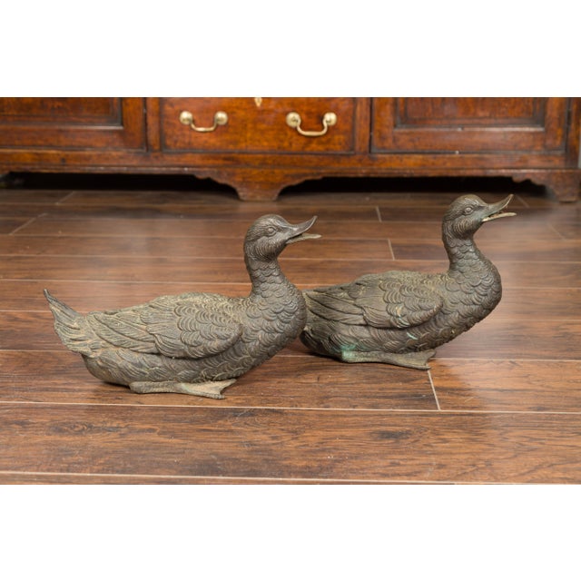 Vintage 1940s Bronze Swimming and Quacking Ducks - a Pair For Sale - Image 11 of 11
