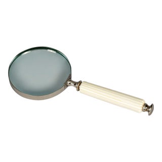 Antique Magnifying Glass With Carved White Handle For Sale