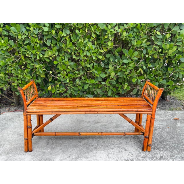 Brown Vintage 54” Split Bamboo Hall Bench With Woven Cane Ends For Sale - Image 8 of 12