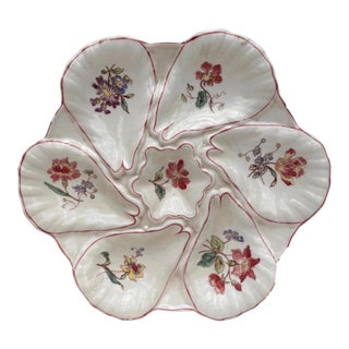 Majolica Flowers Oyster Plate Longchamp, Circa 1900 For Sale