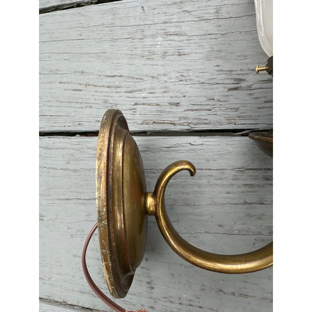 American Vintage Brass Sconces With Vintage Gillinder Shade - a Pair For Sale - Image 3 of 6