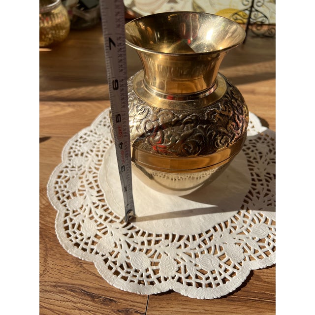 1970s Intricate Brass Vase Hand Hammered Details For Sale - Image 4 of 7