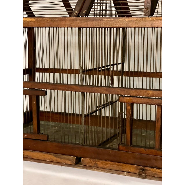 19th Century Architectural Dual Compartment Wood and Wire Birdcage For Sale - Image 12 of 16