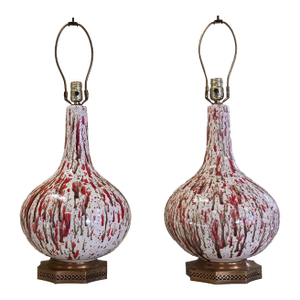 Mid Century Ceramic Splatter Glaze Mushroom Gourd Lamps- A Pair