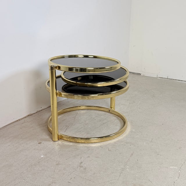 Metal Vintage Hollywood Regency Swivel Cascade Coffee Table with Black Glass, Germany, 1970s For Sale - Image 7 of 12
