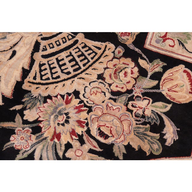 Art Nouveau Medallion 1990's Pak-Persian Black/Gray Wool Rug - 8'3'' X 10'3'' For Sale - Image 4 of 9