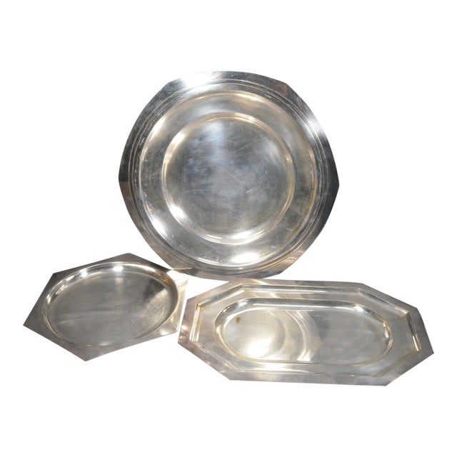 Vintage French Silver-Plated Serving Platters, Assembled Set of 3 For Sale