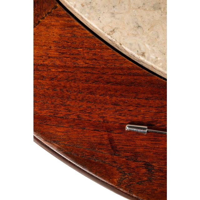 Mid-Century Modern Coffee Table in Walnut W/ Travertine Top Attributed to t.h. Robsjohn Gibbings, Usa, C. 1950's For Sale - Image 11 of 12