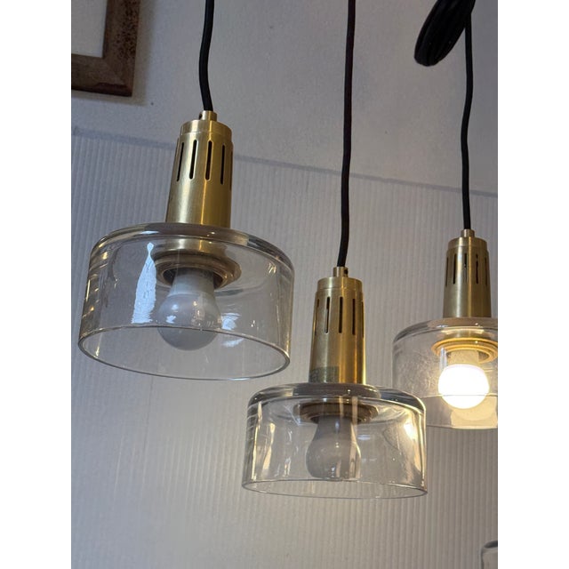 Metal Visual Comfort Iris Quatro Linear Pendant in Hand Rubbed Antique Brass With Clear Glass For Sale - Image 7 of 12