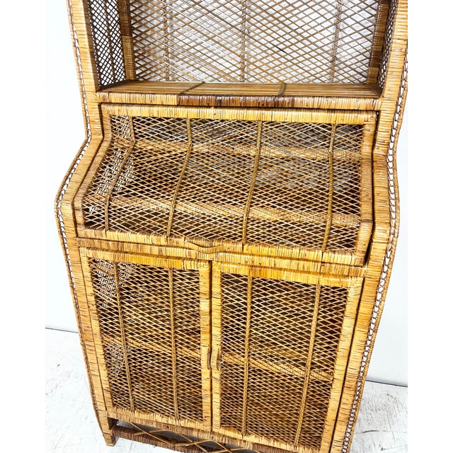 Vintage Woven Wicker Etagere Cabinet Hutch For Sale - Image 4 of 12