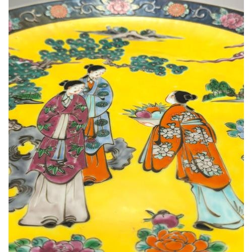 Japanese Yellow and Black Chinoiserie Style Porcelain Charger Plate, 1930s For Sale - Image 6 of 8