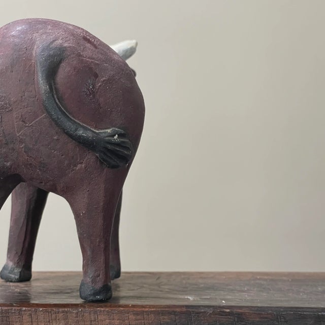 Ceramic Vintage Mexican Polychrome Ceramic Bull Sculpture For Sale - Image 7 of 9