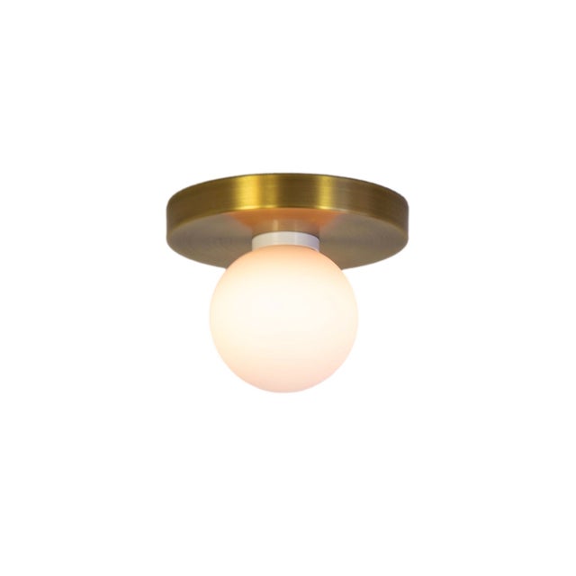 Globe Flush Mount Brushed Brass, 3 Inch Glass Globe, by Research.Lighting, Modern, Minimal For Sale - Image 4 of 6