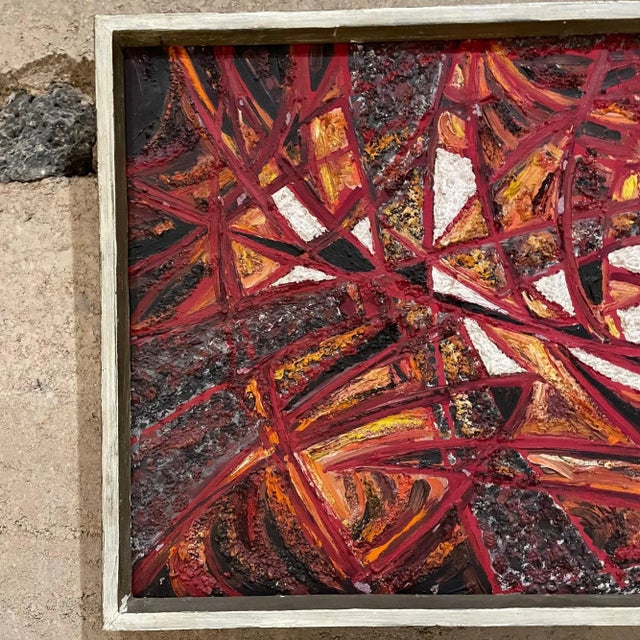 Modern Abstract Oil Painting, Fire Red, Signed, 1966, 19x13 in Mid-Century For Sale In San Diego - Image 6 of 15