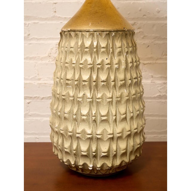 Ceramic Vintage Brutalist Textured Ceramic Table Lamp With Geometric Relief For Sale - Image 7 of 8