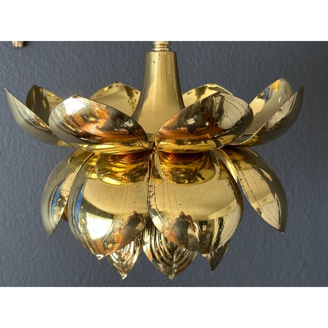 Metal Feldman 1970s Small Brass Lotus Light Fixture For Sale - Image 7 of 10