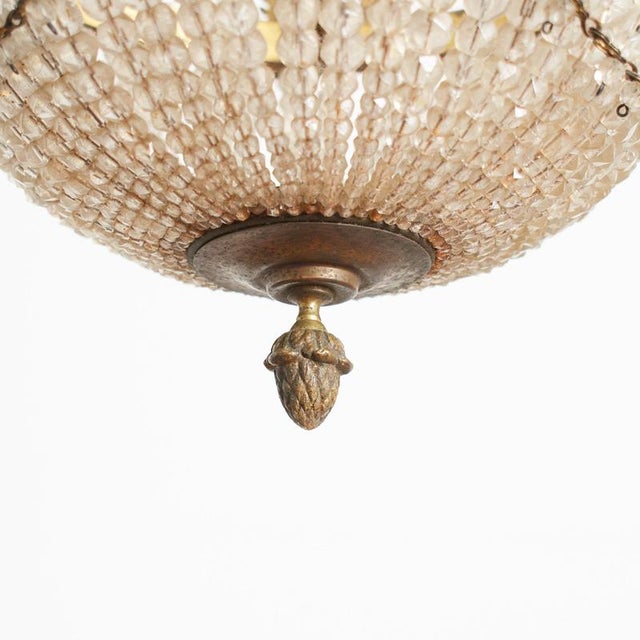 Glass Antique French Crystal Beaded Basket Chandelier For Sale - Image 7 of 11
