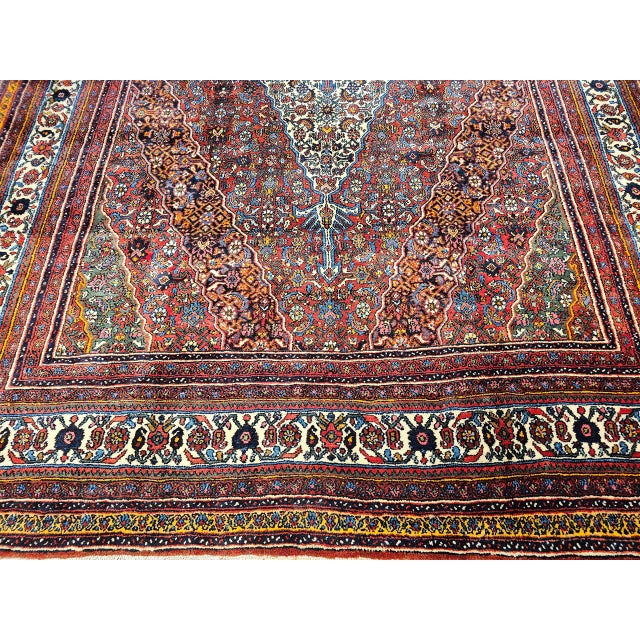 Vintage Persian Bibikabad Rug, Hand-Knotted Wool, Geometric Pattern, Rust Red & Blue, 9x13 For Sale - Image 13 of 18