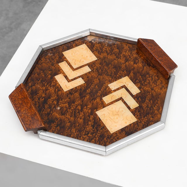 Art Deco Whiskey Tray in Metal and Wood, Belgium, 1920s For Sale - Image 11 of 11