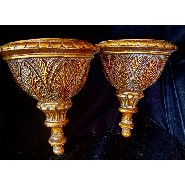 Mid 20th Century Ornate Gold Demilune Wall Sconces For Sale - Image 6 of 12