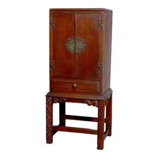 Arts & Crafts Style Carved Oak Cellaret with Figural Cast Phoenix Hardware C1910 For Sale