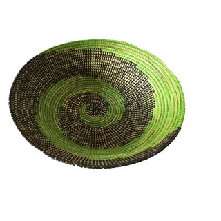 Handmade Woven Wolof Basket From Senegal 17" in Diameter For Sale