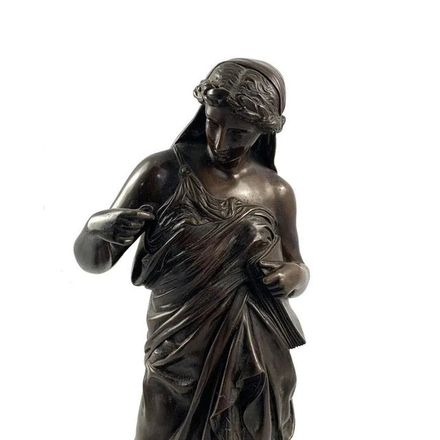 19th Century Bronze of a Women Draped in Robes on a Round Zodiac Base For Sale - Image 3 of 11