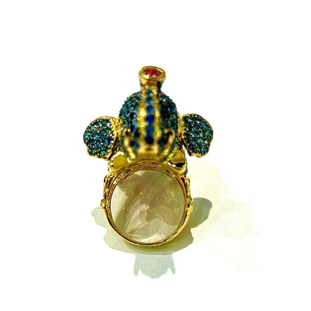 Bochic "Orient" Ruby, Emerald & Sapphire Elephant Rings Set In 18K Gold & Silver For Sale - Image 14 of 18