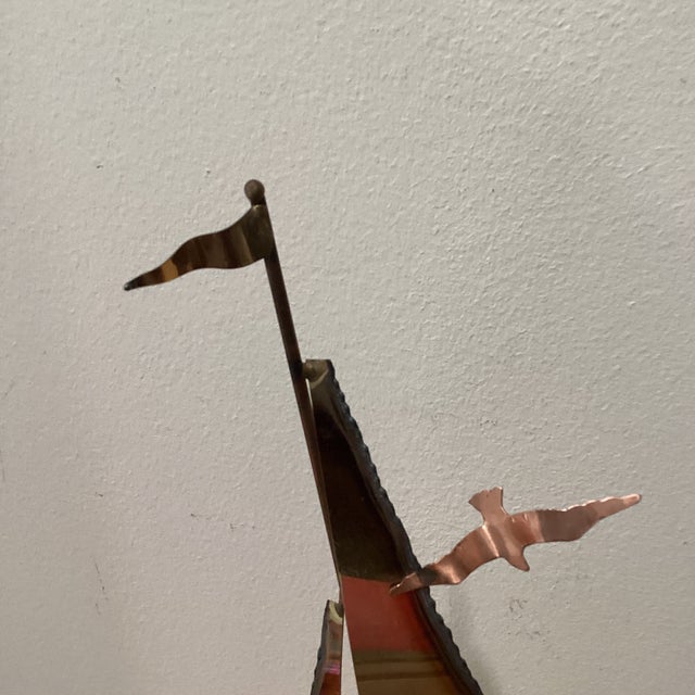 Mid-Century Modern Brass & Copper Sailboat Sculpture on the Stone Base by Curtis Jare Circa1960 For Sale In Chicago - Image 6 of 12