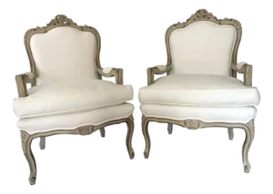 A Pair of Mid 18th Century Louis XV-style Upholstered Bergere Armchairs With Rococo Influence