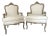 Pair of Louis XV-style Upholstered Bergere Armchairs With Rococo Influence For Sale