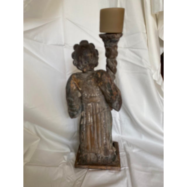 17th Century Antique Baroque Acolyte Torchère 17th Century Polychrome For Sale - Image 5 of 8