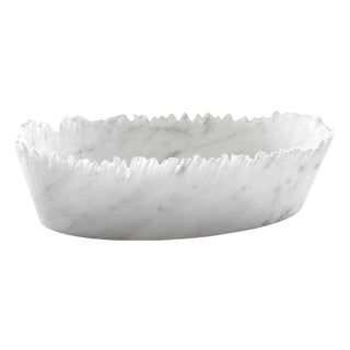 Drap A Oval Decorative Bowl in White Carrara Marble by Bufalini Marmi For Sale