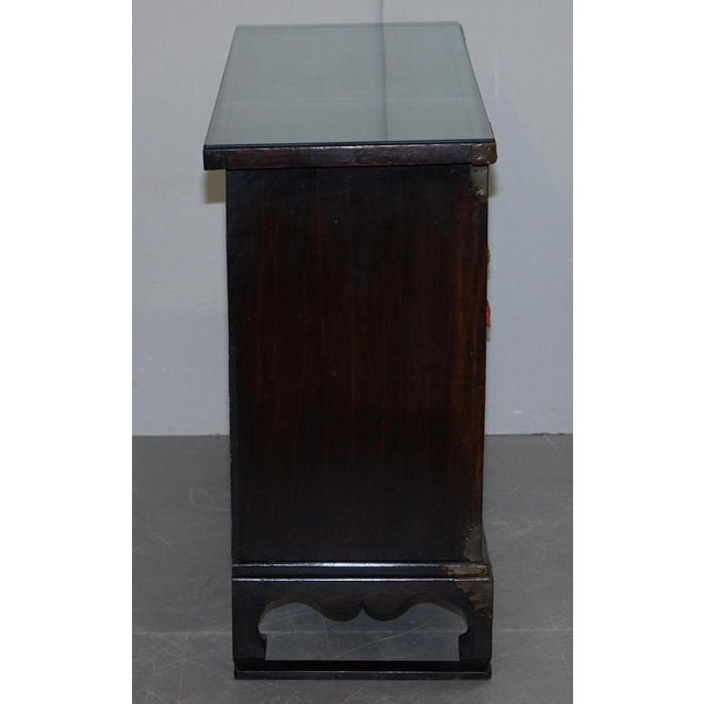Antique Chinese Burr Elm & Brass Engraved Sideboard For Sale - Image 16 of 18