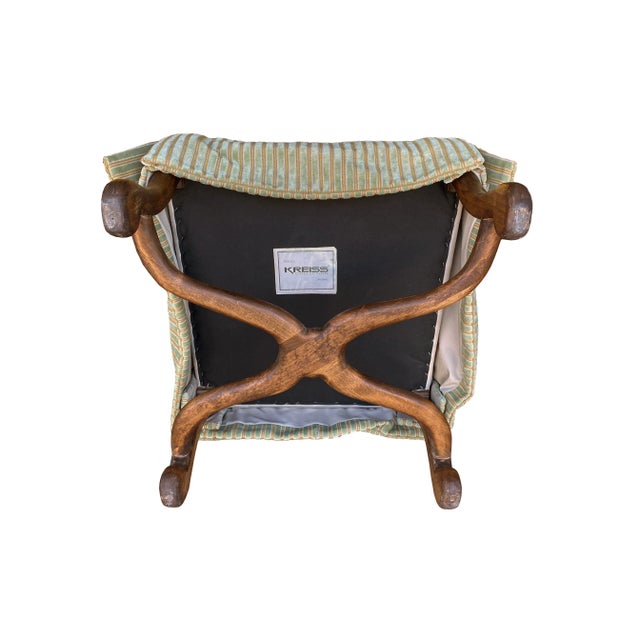 English Kreiss Foot Stool or Ottoman With Rose Tarlow Striped Velvet Fabric For Sale - Image 3 of 10